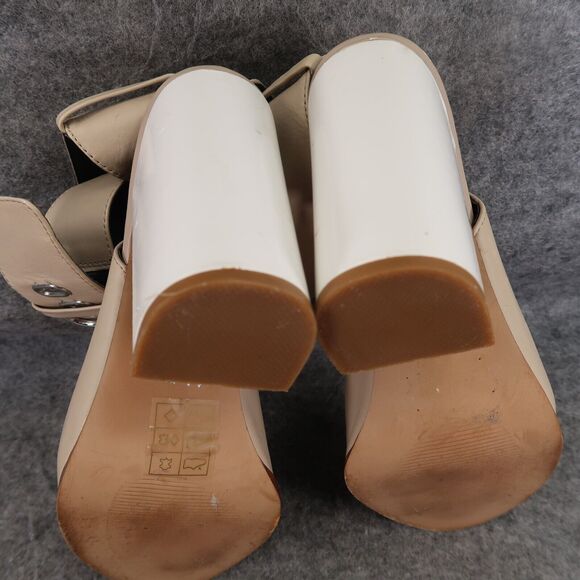 Aldo Shoes Womens 7.5 Pumps Ankle Wrap Buckle Bootie Peep Toe Leather Block Heel - Picture 13 of 16